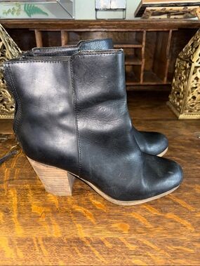 Denim & Supply Ralph Lauren Black Leather Ankle Booties with Stacked Wood Heel